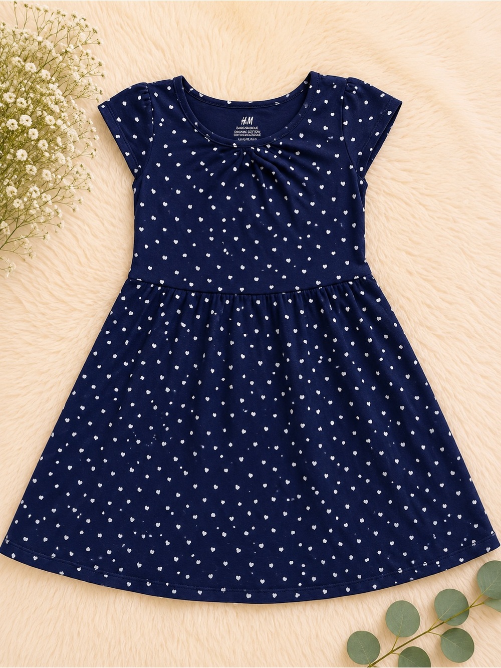 H&M Navy Blue Dress with White Heart Print